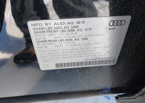 2016 Audi Q5 2.0T Premium из США, поврежденный, VIN WA1L2AFP0GA046833